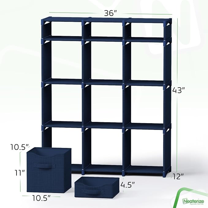 Cube Storage Organizer with 12 Storage Bins Included – Storage Cubes for Home Organization, Toy Storage, Office Storage, Living Room Storage, and General Storage Solution (Navy)