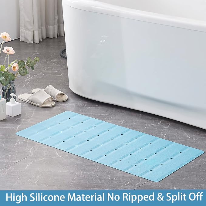 Webos Foldable Silicone Bathtub Mat: Jumbo Size Heavy Duty Safety Bath Mat for Tub Without Suction Cups Non Slip Bath & Shower Mat for Textured, Reglazed, Refinished Tub (Blue, 35.8 x 17.7)