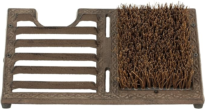 MyGift Boot Brush Scraper Outdoor, Heavy Duty Cast Iron Shoe Scraper Mat, Boot Dirt Cleaner Brush, Vintage Rustic Black Angled, Dark Brown