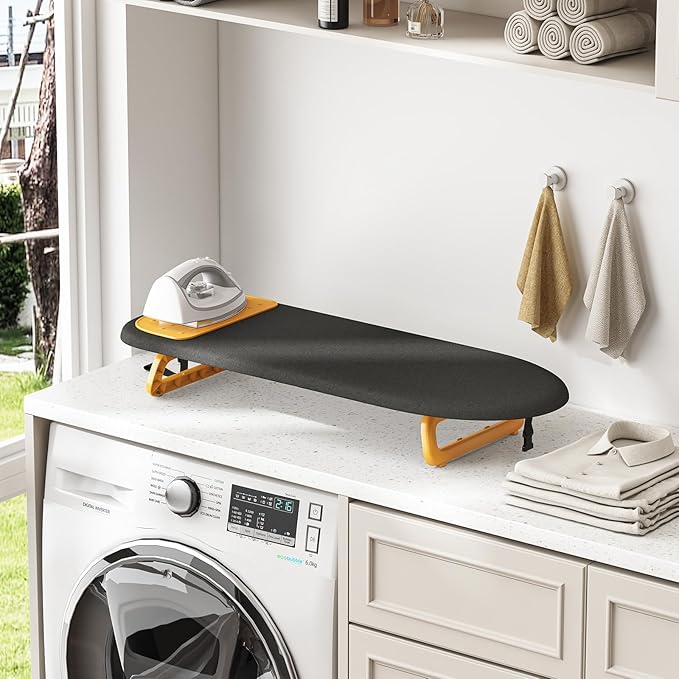 KINGBOARD Tabletop Ironing Board, Small Ironing Board with Iron Mat, Foldable Mini Iron Board, Easy Storage for Travel & Dorm, 12x32 Black
