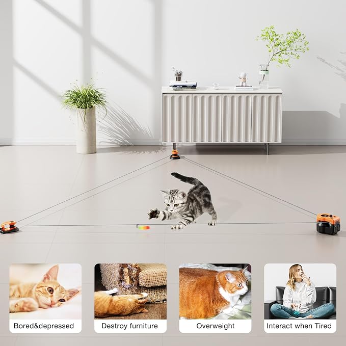 Interactive Cat Toys for Indoor Cats, Cat Treadmill Auto/Remote Control DIY Cat Mouse Hunting Toys, Keep Bored Kitten Dog Entertained to Chase, Feather Toy to Exercise Wheel-Orange
