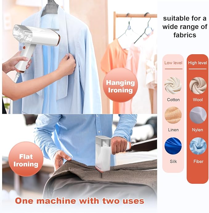 Foldable Handheld Steamer for Clothes, 1000W 20S Fast Heat-up Portable Garment Steamer with Brush and Measure cup, Clothes Steamer Fabric Wrinkle Remover with a Storage bag for Home Office Travel