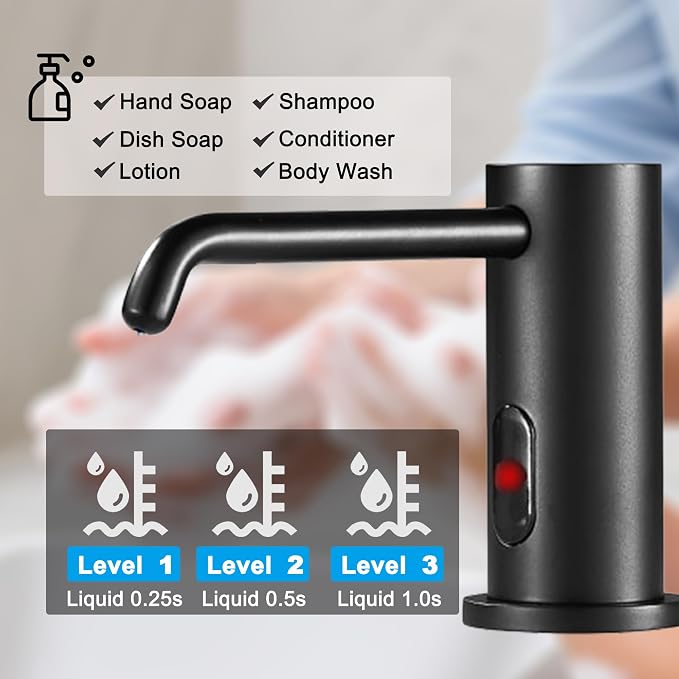 Automatic Soap Dispenser Touchless for Kitchen Bathroom Sink Built in Electric Soap Dispenser Infrared Sensors Liquid Commercial Dispenser with Bottle and Pump 33.81oz/1000ml (Black)