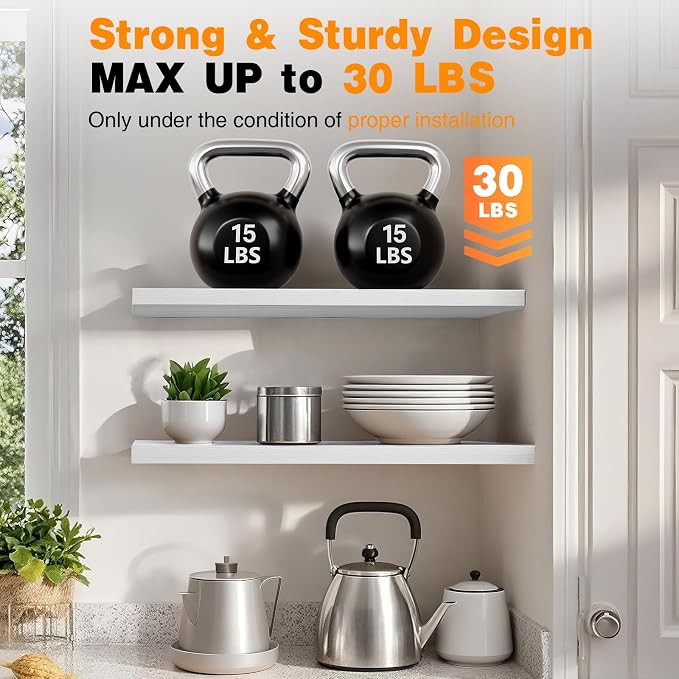 BAYKA Floating Shelves, 47.2 inches Long Heavy Duty Wall Mounted Rustic Wood Shelves for Bathroom, Bedroom, Living Room, Kitchen, Office, Hanging Shelf for Books/Storage/Decor(White,Set of 2)