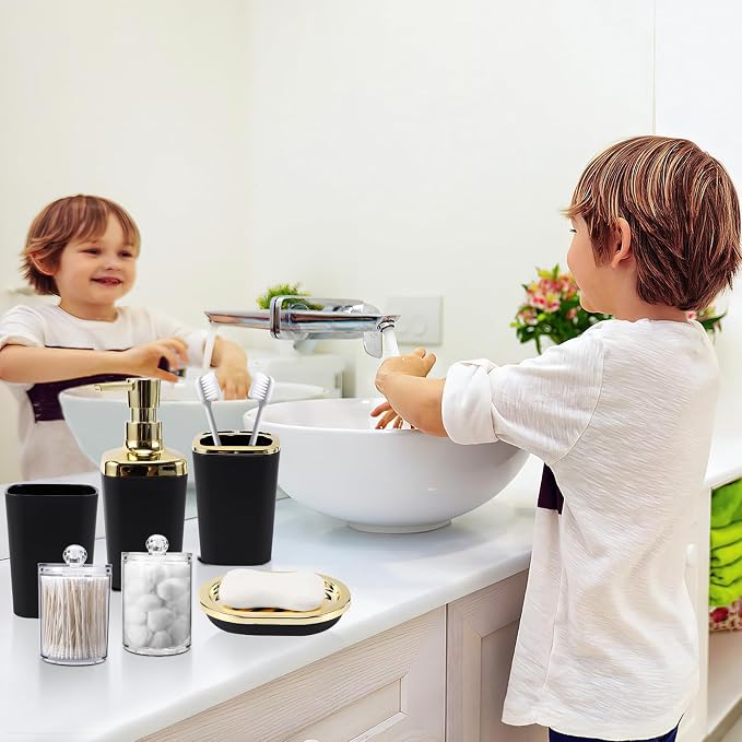 XLHOMO Bathroom Set - 22PC Black Bathroom Accessories Sets Complete with Black Ombre Shower Curtain,Trash Can,Toothbrush Holder,Toothbrush Cup,Soap Dispenser,Soap Dish,Toilet Brush,Tray,Qtip Holders