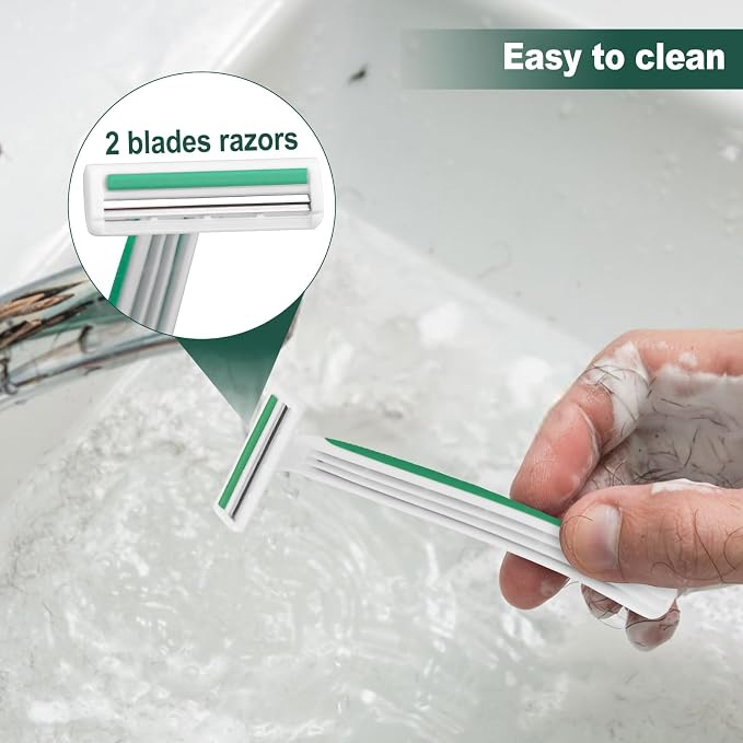 Disposable Razors in Bulk ,Green Razors Individually Wrapped Bulk,Twin Blade Razors with Clear Safety Cap and Shaving Cream, Razors For Homeless, Hotel,Air Bnb,Shelter/Homeless/Travel (100)
