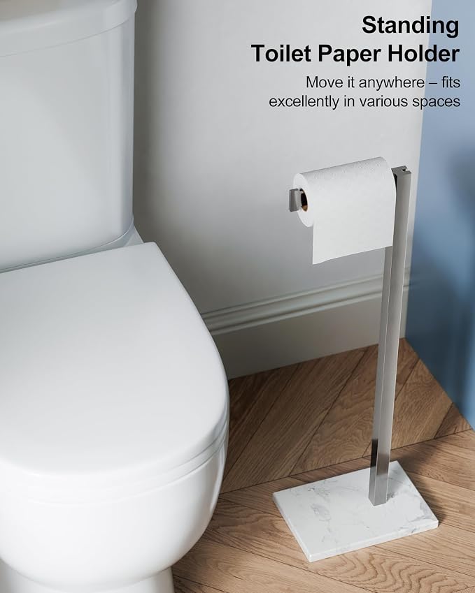 Freestanding Toilet Paper Holder Stand Brushed Nickel SUS 304 Stainless Steel Rustproof 22 Inch Rotating Bathroom Tissue Roll Holder for 4 Rolls with Marble Base by HOMEMYSTIQUE