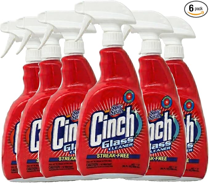 Spic & Span Cinch Glass Cleaner, 32 oz Spray Bottles, Streak-Free Window and Mirror Cleaner, Pack of 6
