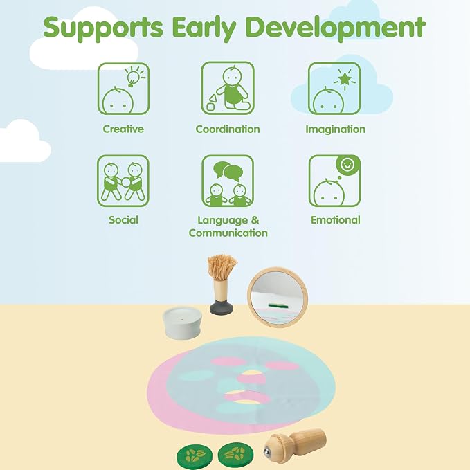 PlanToys® Wooden My Spa Time Playset Montessori Pretend Kids Self Care Kit | beauty accessories, pretend play toys, girls, boys, self care, role, social interaction, fine motor emotional gift preschool