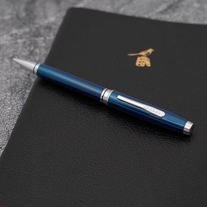 Cross Coventry Ballpoint Pen, Blue Lacquer with Chrome Trim, Custom Engraved — Graduation, Promotion, Office, or New Hire Gift