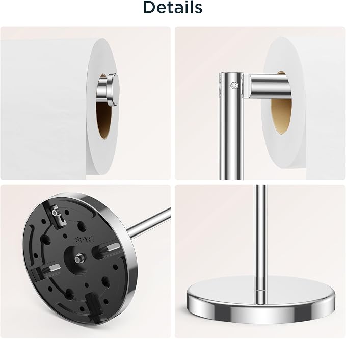 FORIOUS Toilet Paper Holder Stand, Modern Freestanding Tissue Roll Holder for Bathroom, Durable SUS 304 Stainless Steel and Weighted Base Toilet Paper Stand, Storage for 4 Rolls, Polished Chrome