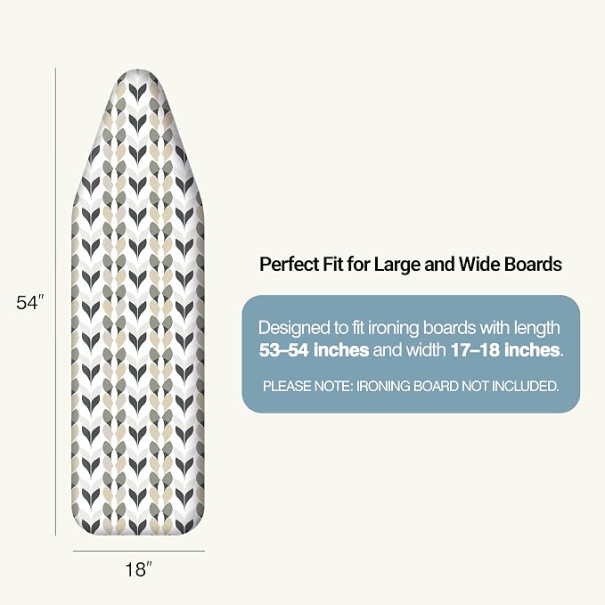 UniSimp Ironing Board Cover and Pad 18"x54" Extra Thick Natural Cotton, Scorch & Stain Resistant Iron Board Cover, Extra Large Iron Board Cover with Fasteners Heavy Duty Heatproof Elastic Edge Foliage