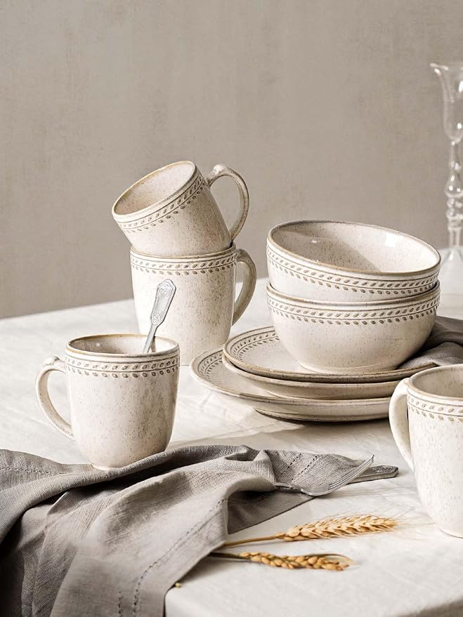LE TAUCI Coffee Mugs 12 oz,Ceramic Mug Set, Embossment Cups for Espresso, Hot Tea, Cappuccino, Mocha, Cocoa,Suit For Housewarming Wedding- 3.6 inch, Set of 6, Birch