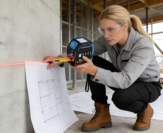 Tape Measure 4-in-1 Laser Digital Measuring Tape & 40m/131ft Laser Distance Meter & with 16ft/5m & Crosshair Markings & Dual-axis Electronic Level,Display On Backlit LCD Screen
