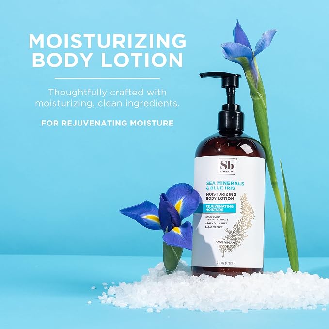Soapbox Sea Minerals & Blue Iris Body Lotion, Refill Bulk Size For Rentals, Guest Rooms & Hotels - Clean Ingredients Free of Harsh Chemicals, Sulfates, Parabens & Silicones - 1 Gallon Bottle