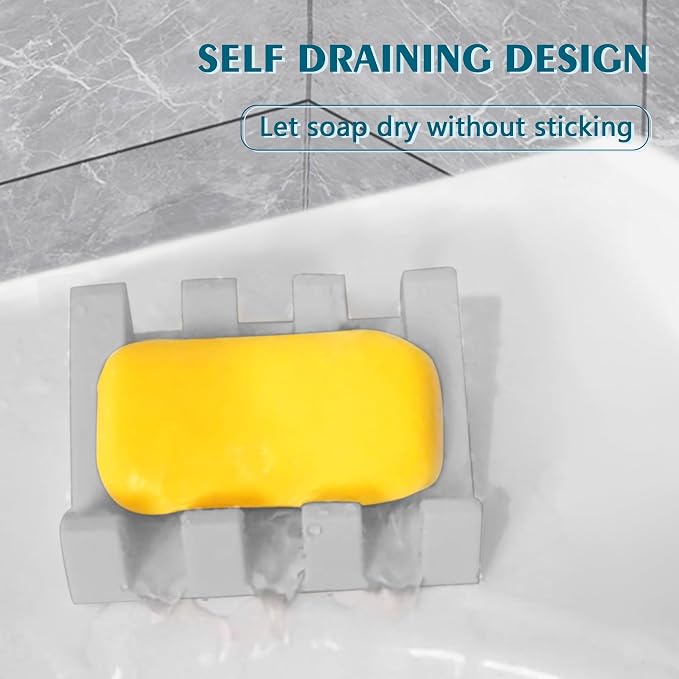 Self Draining Soap Dish Holder,Silicone Soap Dish,for Bathroom,Kitchen, Sponges，Can Extend Soap Life，Keep Soap Bars Dry and Easy Cleaning (Light Grey,2-Pack)