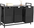 VEVOR 3 Section Laundry Sorter, Large Laundry Hamper with Metal Frame and Wooden Tabletop, Freestanding Storage Organizer Baskets with Pull-Out 600D Oxford Cloth Bags for Dirty Clothes, Bathroom