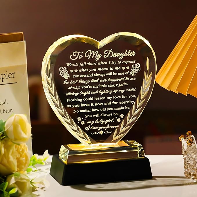 YWHL Daughter Gifts from Dad Mom, Meaningful Birthday Gifts for Daughter Adult with Colorful Light Base, to My Daughter Christmas Graduation Mother's Day Present Ideas