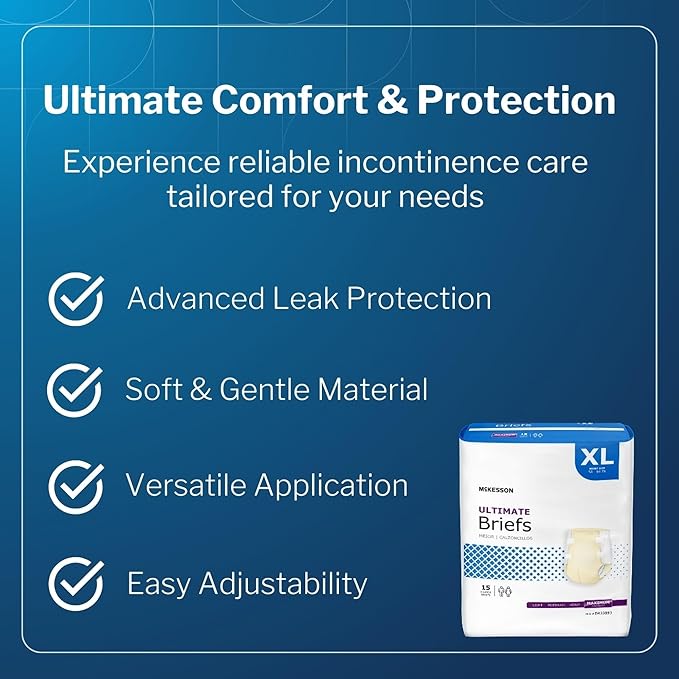 McKesson Ultimate Briefs, [60 Count], Size XL, 58-64 in. Incontinence Adult Diapers with Tabs, Maximum Absorbency, Unisex, Disposable, Elastic Leg Gathers and Contoured Fit for Men and Women