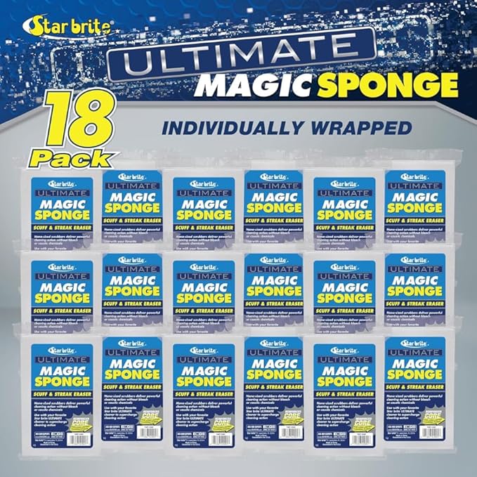STAR BRITE Ultimate Magic Sponge - Boat Scuff Eraser Melamine Scrubber with Reinforced Core - 18 Pack (041018)