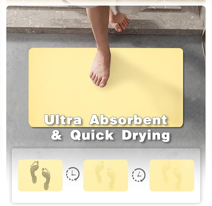 TYUU Bath Mat, Bathroom Rugs Non Slip Washable Thin Absorbent Quick Dry Bath Mat Fits Under Door Bathroom Floor Mat Perfect for Bath, Shower, or Sink 20"x48" Light Yellow