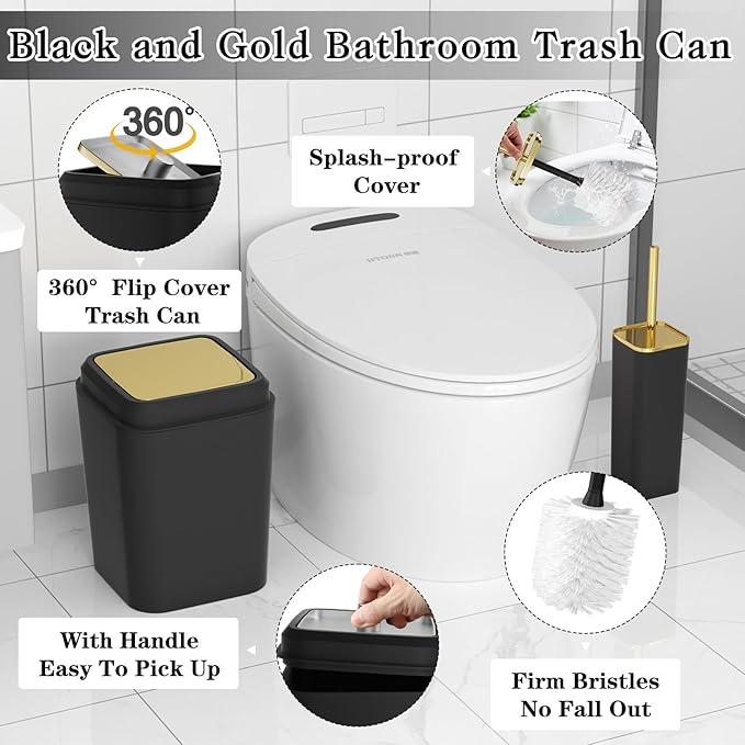 XLHOMO Bathroom Set, 9PC Bathroom Accessory Set, Black Bathroom Accessories, Black Bathroom Set, Trash Can, Soap Dispenser for Home Decor