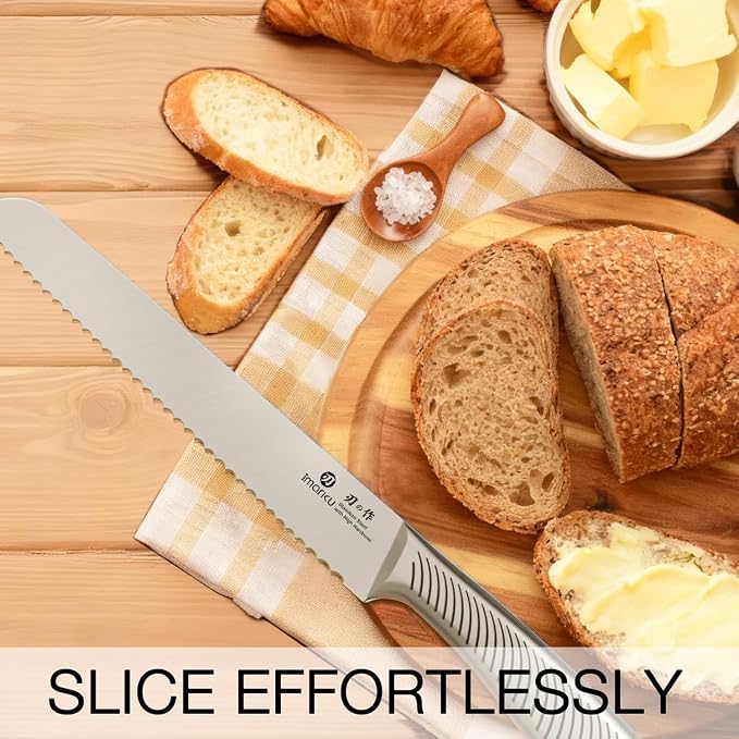 imarku Bread Knife 10 Inch: Japanese High Carbon Stainless Steel | Professional Grade Serrated Bread Knife, Razor Sharp Edge Cake Knife for Homemade Bread Bagels Cake, Stainless Steel Handle