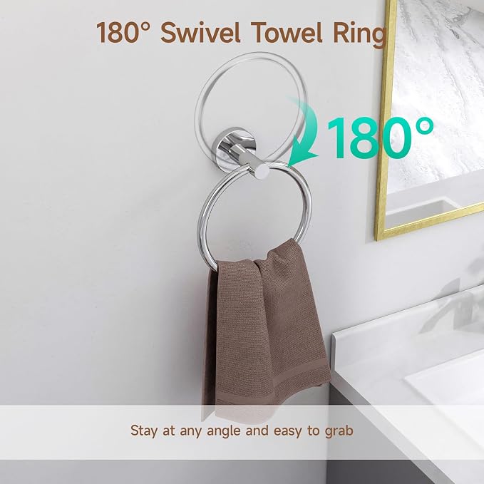 USHOWER Polished Chrome Bathroom Accessories Set, 24-Inch Towel Bar Set Wall Mounted, Durable SUS304 Stainless Steel Bathroom Hardware Set, 8-Piece