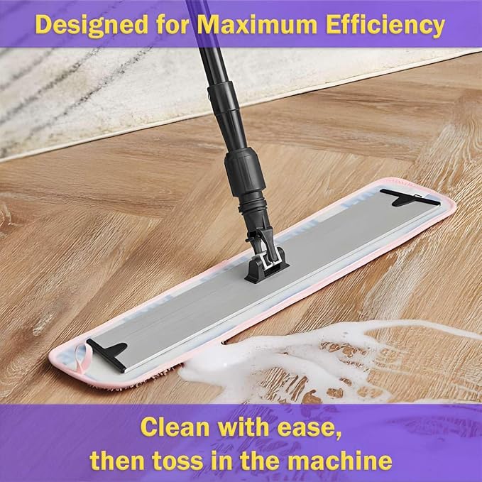 Washable Microfiber Mop Pad Refill, 12 Pack 24 inch Flat Mop Pads, Commercial Reusable Mop Pads for Wet and Dry Cleaning, Squeeze Cleaning Mop Heads Replacement