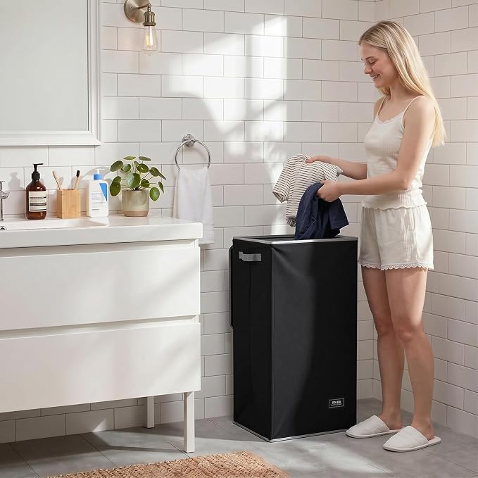 SOLEDI Laundry Hamper Black with Lid and Removable Bag - 100L Large and Tall Laundry Basket Collapsible with Handle for Clothing and Toys Storage - Dirty Clothes Hamper for Bedroom, bathroom, dorm
