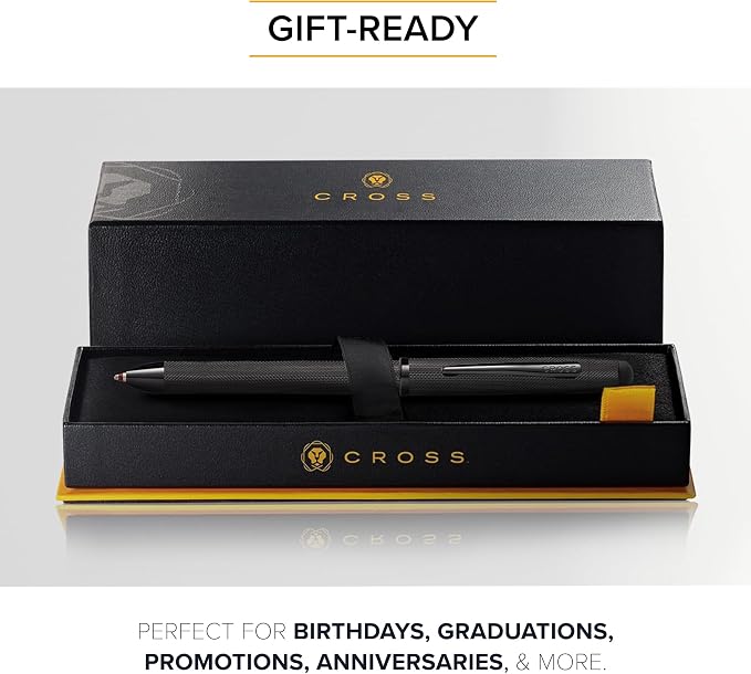 Cross Tech3+ Refillable Multi-Function Ballpoint Pen with Stylus, Medium Ballpen and Pencil, Includes Premium Gift Box - Brushed Black