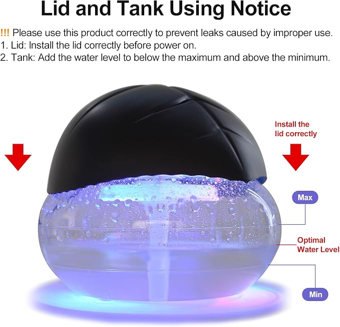 Water-Based Purifier Air Washer, Air Revitalizer & Freshener, Air Fresher with 7 LED Color Changing Light for Rooms (Black)