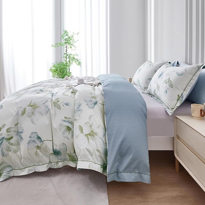 OAITE Duvet Cover Set King Size Floral Pattern 500 Thread Count Ultra Soft 100% Cotton Duvet Cover Sets 3-PC, Breathable Duvet Cover with Zipper Closure & Corner Ties