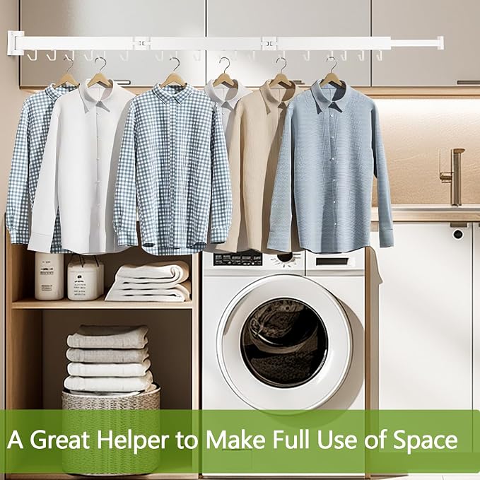 Kelisiting Clothes Drying Rack, Laundry Drying Rack Wall Mounted, [No-Drill & Drilling to Choose] 3-Fold Laundry Drying Racks for Hanging Clothes, Foldable & Sturdy Space Saver for Laundry Room -White