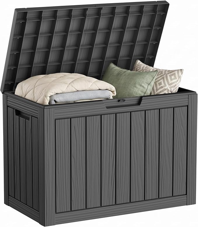 DRATO 55 Gallon Outdoor Storage Box Waterproof, Lockable Resin Deck Boxes | Weatherproof Patio Furniture, UV-Resistant Pool Supplies & Garden Tools, Backyard, Porch, Easy Asembly, 300lbs, Black