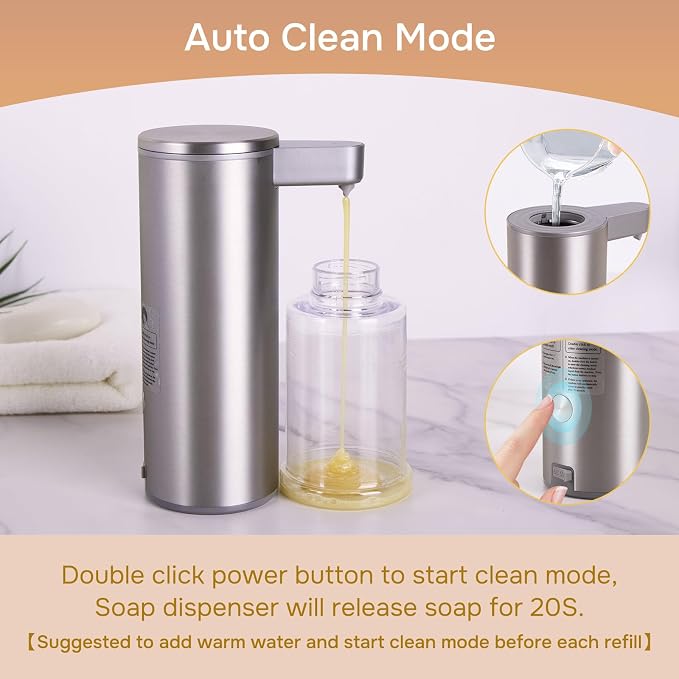 Automatic Soap Dispenser Stainless Steel with Sensor Infrared Soap Dispenser Electric IPX5 Waterproof USB-C Charging Motion Sensor for Kitchen & Bathroom, 9oz (Silver)