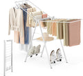 6 Height Adjustable Clothes Drying Rack with Shoe Slots, White | Pre-Assembled, Stable Load Structure, 22 Drying Rails, Foldable Space-Saving For Efficient Indoor & Outdoor Airflow Drying