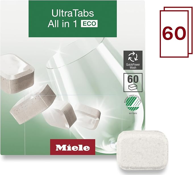 Miele UltraTabs All-in-One Dishwasher Detergent Tabs ECO, Compatible with All Dishwashers, 60 Tabs, 2 Pack