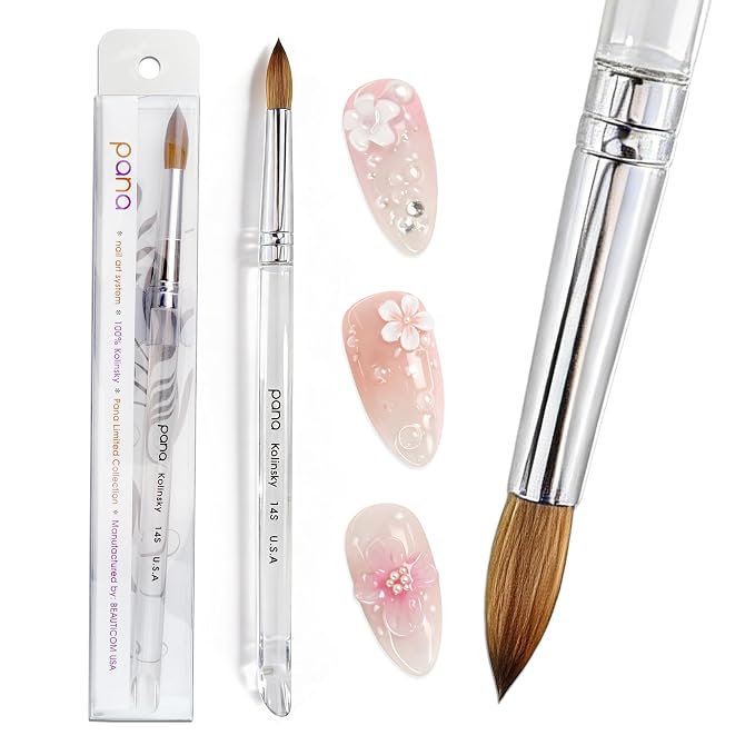 PANA Professional Salon Quality 100% Pure Kolinsky Hair Bristles Acrylic Nail Brush with Clear Acrylic Handle (Size # 14, Clear (Round))
