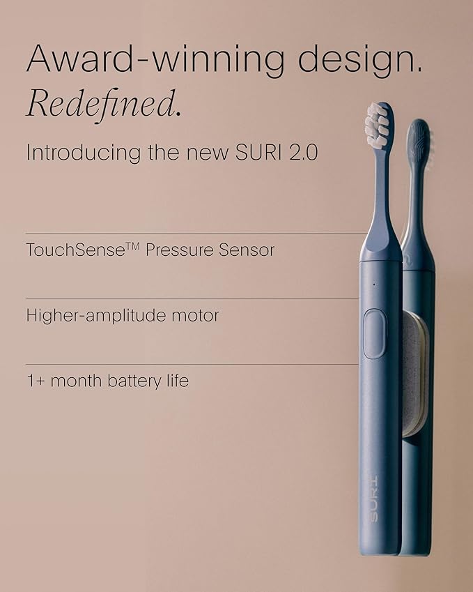 SURI 2.0 New Sonic Electric Toothbrush with Pressure Sensor | 1 Month+ Battery | Electric Toothbrush for Adults | Travel Toothbrushes | Tooth Brush | Blue