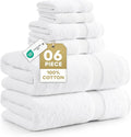 LANE LINEN Bath Towel Set 100% Cotton 6 Piece Soft Absorbent - White | Shower Towels - Generously Sized, Oversized & Roomy, Lightweight & Breathable, Fade-Resistant Color, Classic Terry Weave