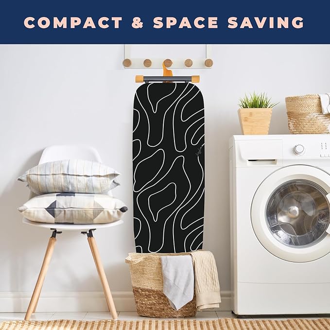 Ironing Board Compact Space Saver with Extra Thick 4 Layers Heat Resistant Cover, Foldable for Easy Storage, Height Adjustable