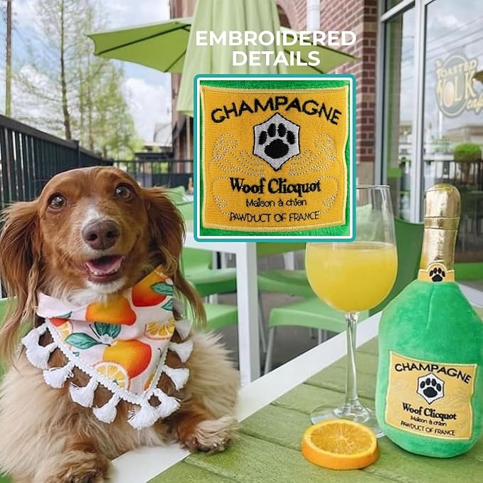 Haute Diggity Dog Woof Clicquot Classic, Plush Designer Dog Toys with Interactive Squeaker, Stimulating Pet Enrichment, Machine-Washable & Safe Materials for All Breeds, One Size