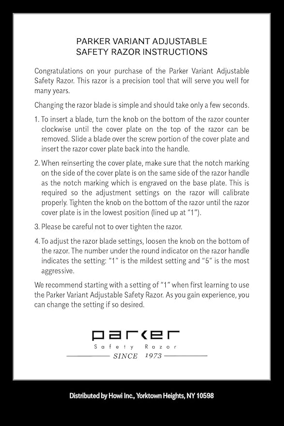 Parker THE VARIANT CLOSED COMB - ADJUSTABLE Double Edge Safety Razor, Customize your Shave with a Turn of the Dial from Mild to Aggressive - 5 Blades Included (SATIN CHROME) | Closed-Comb Head And Five Adjustable Settings Let Users Customize Comfort An...