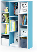 Furinno LUDER Book Shelf, 11-Cube Bookshelf, Reversible Bookcase, 9.4 x 29.1 x 41.7, Easy Assembly, for Living Room, Bedroom, Home Office, White/Light Blue