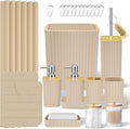 XLHOMO Bathroom Set- 25PC Beige Bathroom Set, Bathroom Set with Shower Curtain and Rugs, Beige Shower Curtain Set, Toilet Brush, Bathroom Trash Can