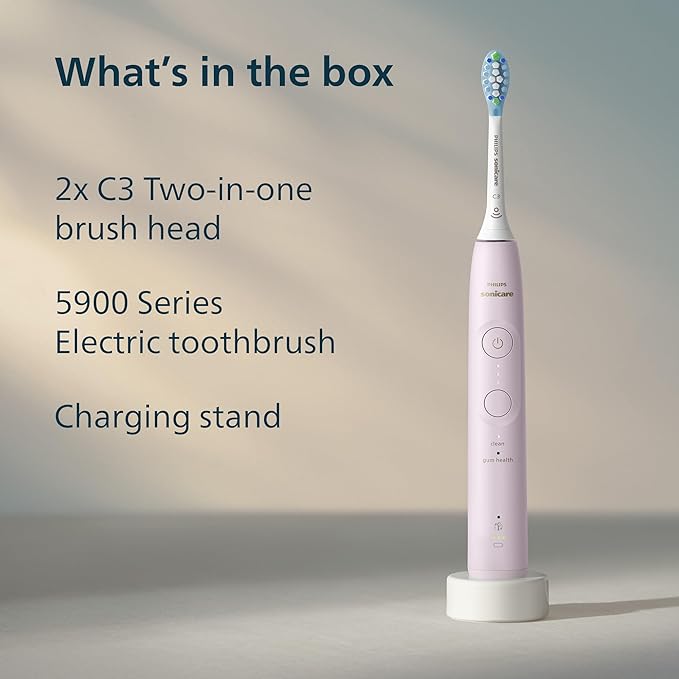 Philips Sonicare 5900 Series Electric Toothbrush, Pressure Sensor, 6 Brushing Settings, SmarTimer, BrushPacer, 21-day Runtime, Gentle Professional-Clean Feel, for Sensitive Gums, Light Pink, HX7132/02