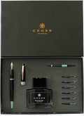 Cross Bailey Refillable Fountain Pen, Medium Nib Gift Set, Includes Fountain Pen, Ink Cartridges, Bottle Ink, Converter, Premium Gift Box - Black