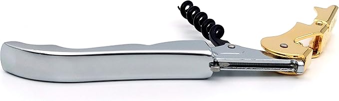 Pulltap's Genuine Slider 900 Waiter's Corkscrew – Double-Hinged Wine Key with Sliding Foil Cutter – Patented Design – Made in Spain – Cromado y Dorado (Chrome & Gold)