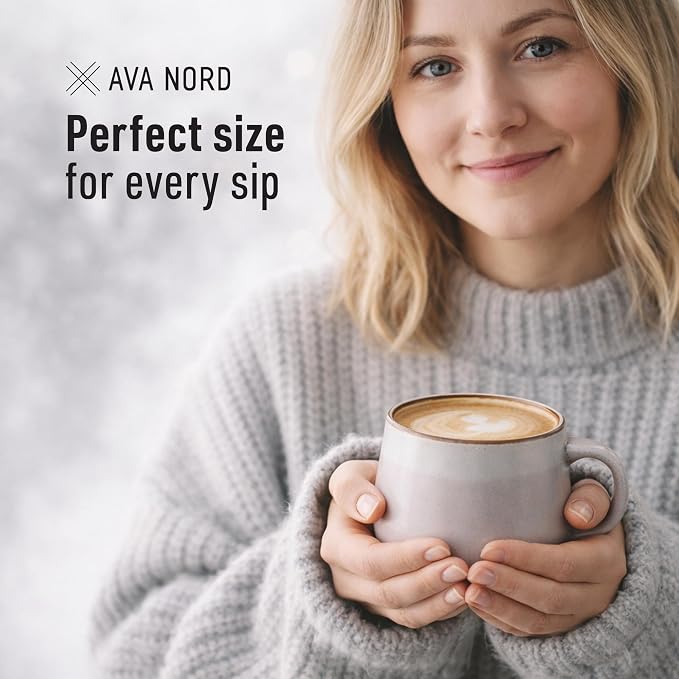 Ava Nord Large Stoneware Ceramic Coffee Mugs Set of 4-16 oz - Rose Sand | Lead-Free, Non-Toxic, Freezer - Microwave & Dishwasher Safe, Comfortable Handle, Aesthetic Nordic Design for Tea, Cappuccino